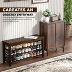 Shoe Bench Storage Rubberwood, Entryway Bench with 3-Tiers Height Adjustable, Shoe Rack Front Door Entrance Organizer for Hallway Living Room, Mudrooms, Walnut,31.5"