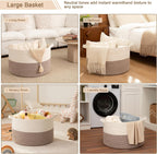 OIAHOMY 90L XXXLarge Blanket Basket for Living Room, 21.7" x 13.8" Woven Cotton Rope Laundry Basket for Organizing Pillows, Decorative Stuffed Animal Toy Storage for Nursery, White and Linen Brown