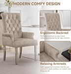 Velvet Dining Chair with Arms, Upholstered Tufted High Back Dining Room Chairs, Accent Armchair with Chrome Leg and Nailhead Trim, Kitchen Dining Living Room, Beige (Ivory)