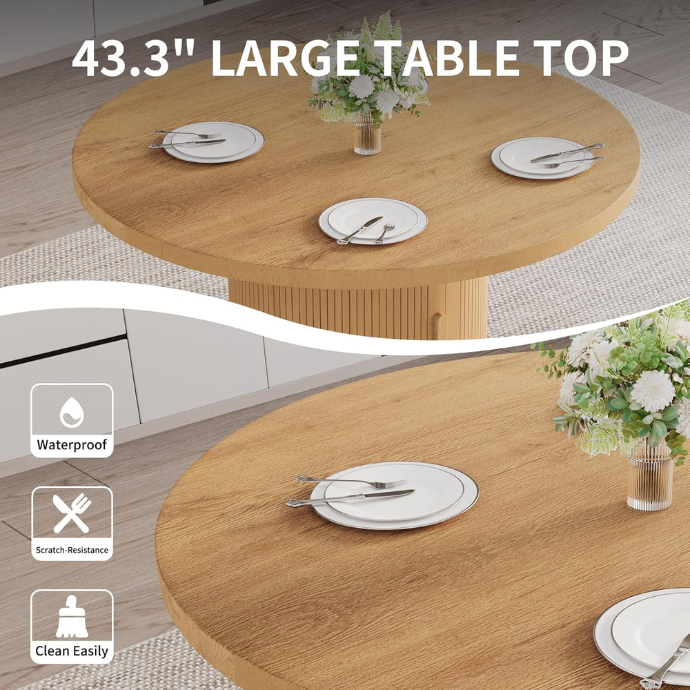 HIPIHOM Round Wooden Dining Table with Storage, 43.3” Wood Tabletop, 2-Piece ...
