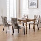 Modern Dining Chairs Set of 6, Tufted Upholstered Dining Chair with Solid Wood Legs, Two-Tone Velvet Accent Chair, Sillas de Comedor, Comfy Kitchen Chairs (Beige+Pattern, 6Pcs)