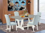 East West Furniture V097CE215-5 5 Piece Dining Table Set for 4 Includes a Rectangle Kitchen Table with V-Legs and 4 Baby Blue Linen Fabric Upholstered Chairs, 40x72 Inch, Multi-Color