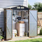 5x3 FT Outdoor Metal Storage Shed with Floor Frame, Double Door, 1 Clear Window, Tool Shed for Garden, Patio, Backyard Brown