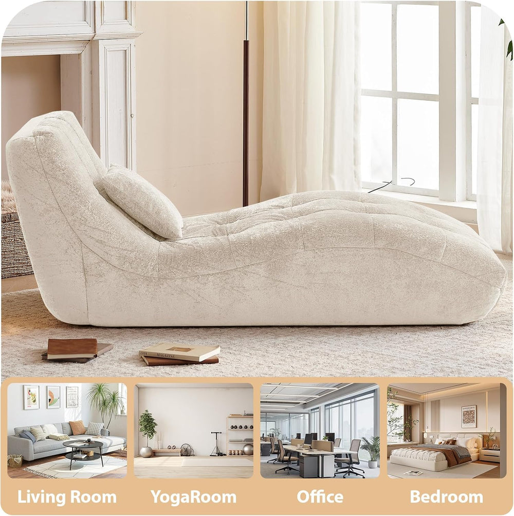 Chaise Lounge Chair with Curved Back, Modern Upholstered Recliner Sofa, Tufte...