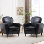 Accent Chair, Faux Leather Mid Century Modern Arm Chairs with Thick Cushion and Back, Comfy Upholstered Reading Chair Single Sofa Chair for Living Room, Bedroom, Club, PU Black