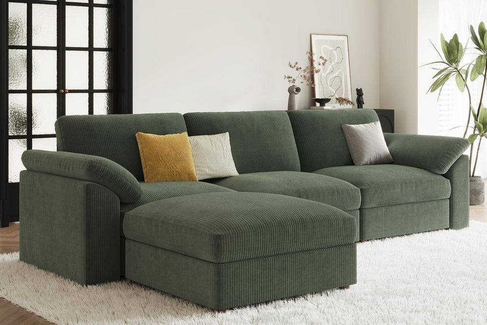 EASE MOOSE Green Sectional Modular Sofa, Oversized Deep Seat Cloud Couch