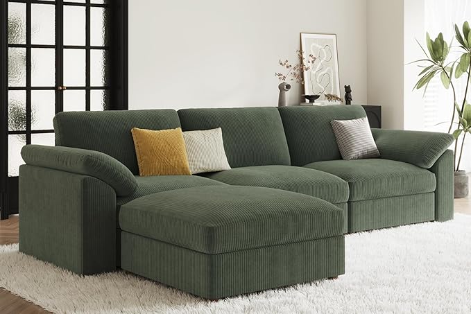 EASE MOOSE Sectional Modular Sofa,Comfty Oversized L Shape Sectional Couch Wide Deep Seat Modular Cloud Couch with Ottoman,Green