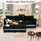 108" U Shaped Couch, Modular Sectional Sofa, 3-Seater Comfy Cloud Couch, Set of Modular Pieces with Movable Ottoman, Deep Seat Couches for Living Room, Chenille, Black