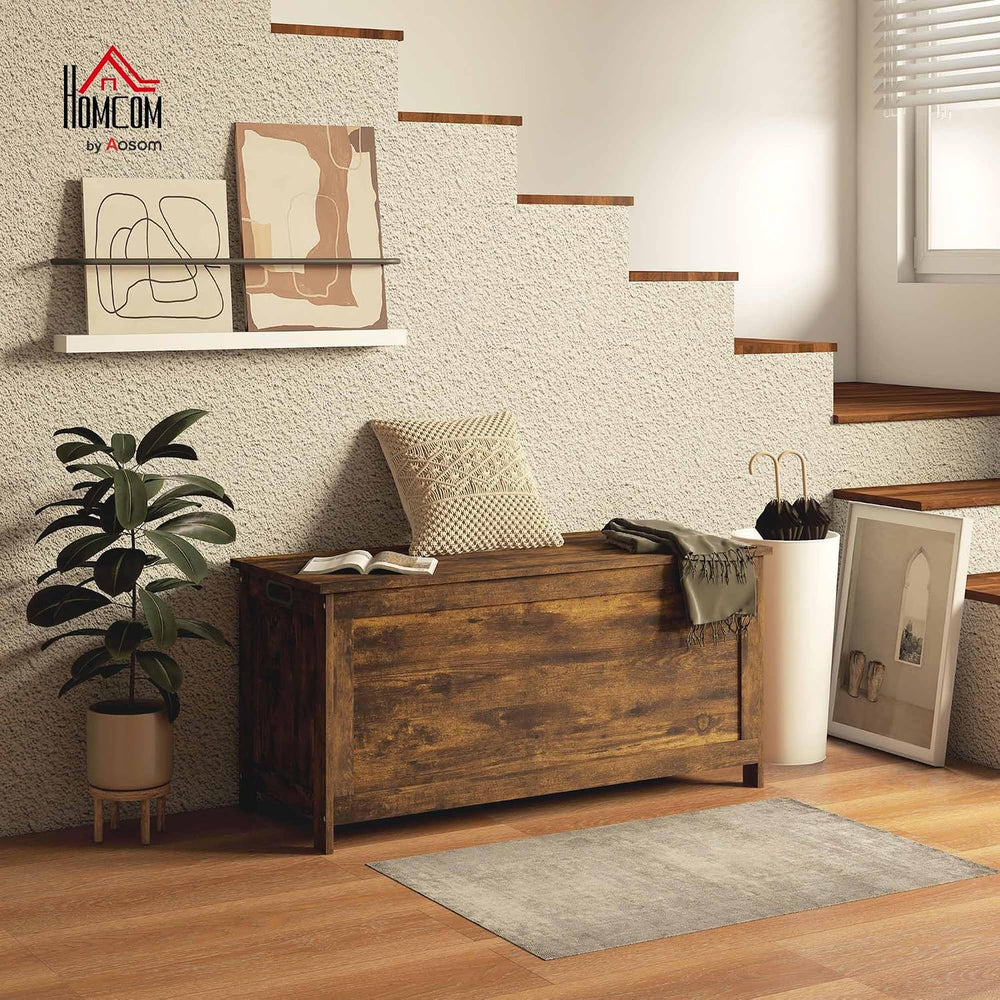 HOMCOM Storage Bench Cut-out Handles 39.4" x 15.7" x 18.9" Rus...