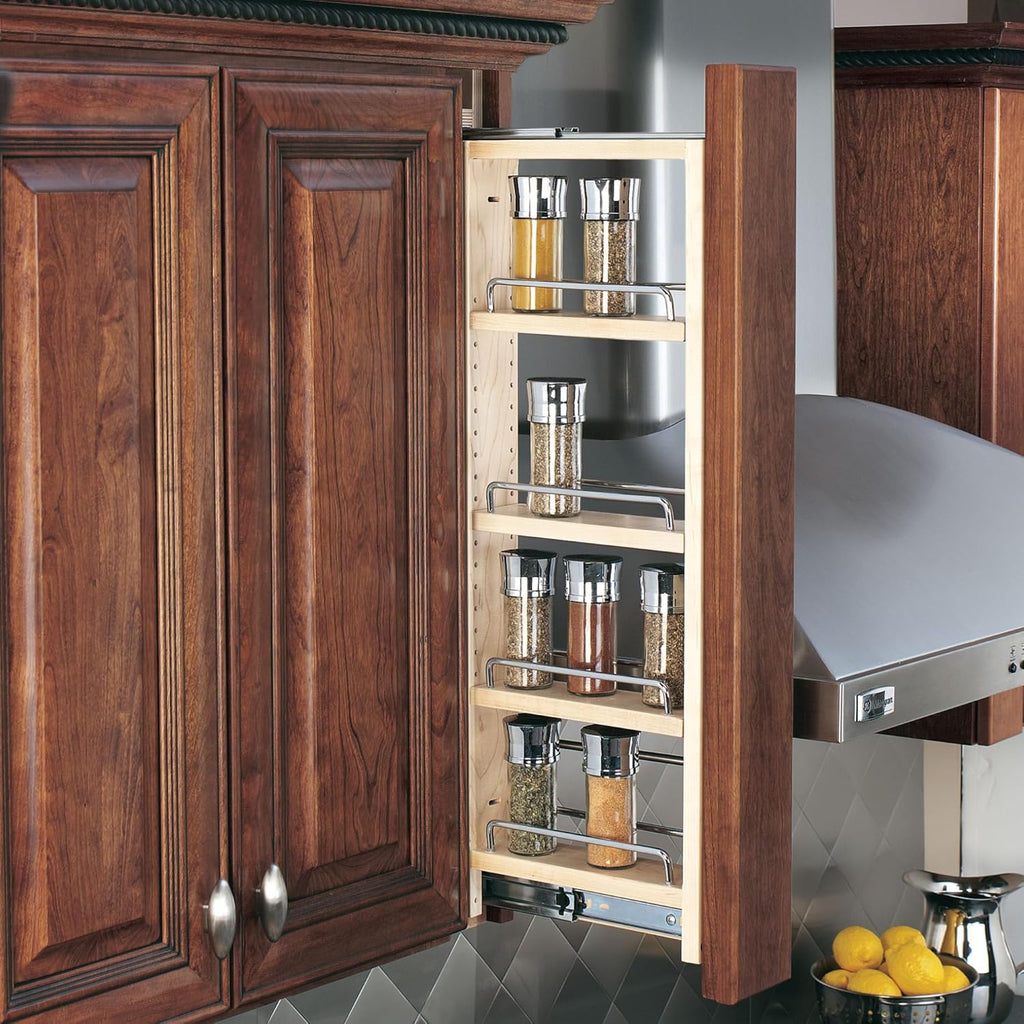 Rev-A-Shelf Kitchen Cabinet Pullout Wall Filler Wooden Organizer Slide Out Pantry Storage w/Soft-Close in Multiple Sizes, 3 x 33 In, 432-WFBBSC33-3C