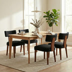 Dining Chairs Set of 4 Upholstered Dining Chairs, Mid Century Modern Kitchen Chairs with Solid Wood Legs and Ergonomic Curved Backrest, Black Linen Fabric (Black, Set of 4)