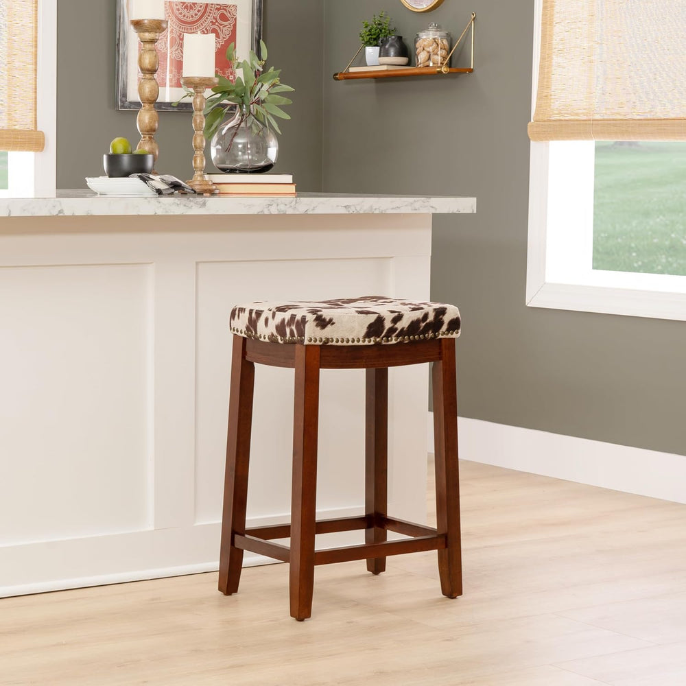 Linon Claridge Rich Brown Wooden 24 Inch Seat Height Counter Stool with Brown...