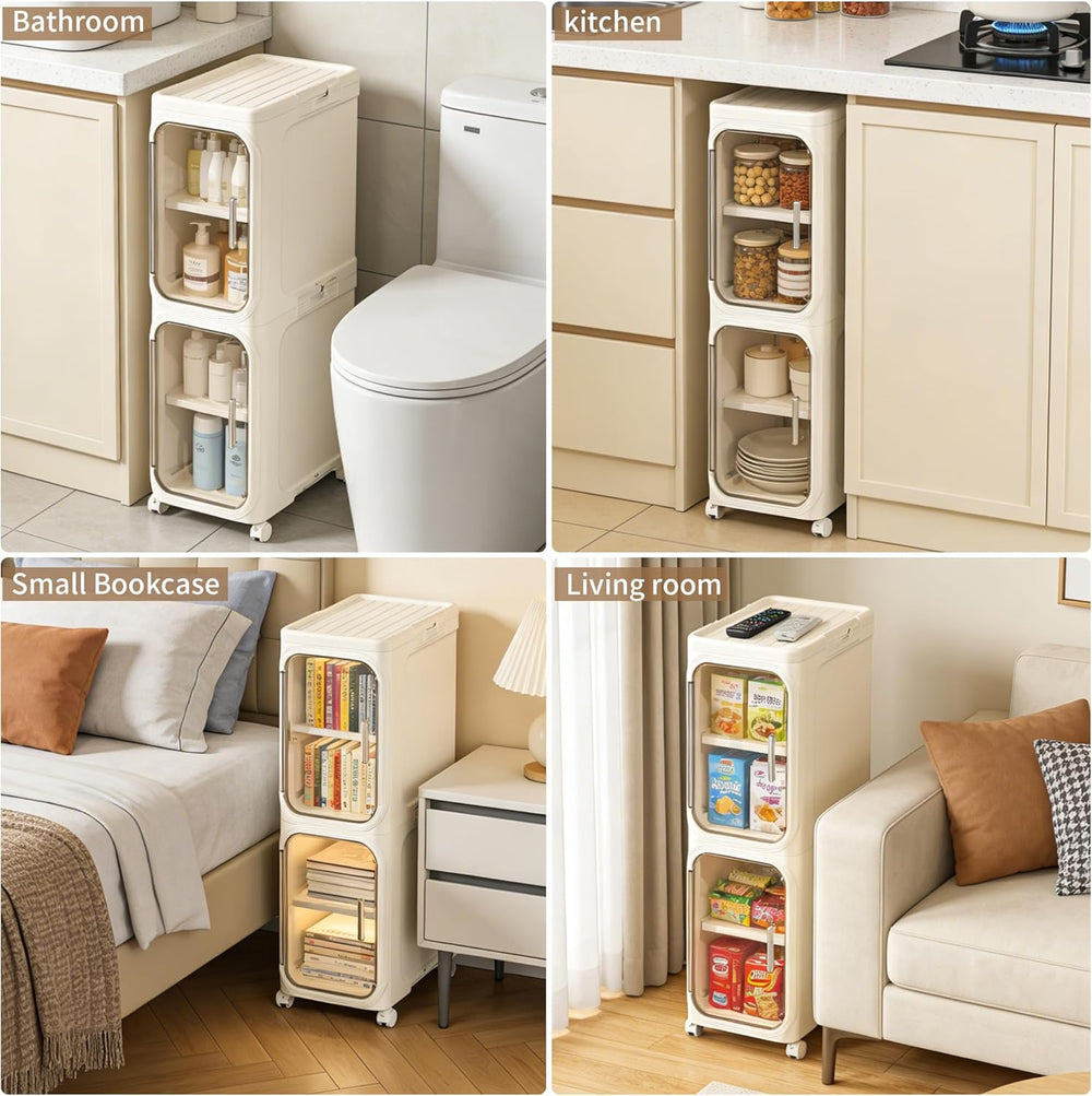 LXLXXL Narrow Storage Cabinet Slim Bathroom Storage Cabinet with Movable Whee...