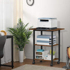 Lerliuo 3-Tier Printer Stand, Industrial Mobile Printer Table with Storage Shelf and Steel Frame, Rolling Printer Cart Holder with Lockable Wheels for Home, Office (Brown)
