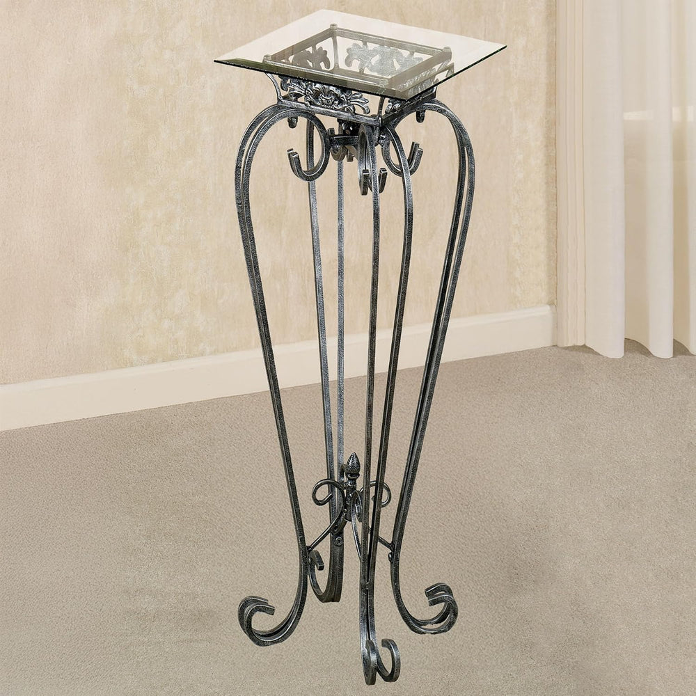 Touch of Class Chalcedony Metal Scroll Pedestal Table, Antique Pewter, 36&quo...