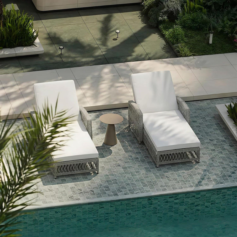 Wicker Chaise Lounge Set of 2, Outdoor Patio Lounge Chair with Adjustable Bac...