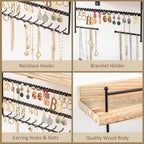 Lolalet Hanging Jewelry Organizer Wall Mount with Earrings, Bracelets, Necklaces Hooks - Easy Install Free Combination Jewelry Holder for Wall Bathroom - Set of 2, Black