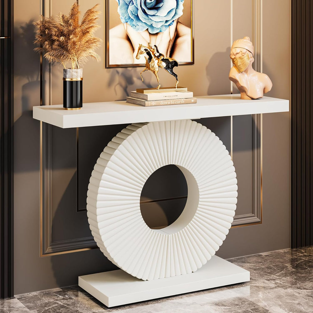 Tribesigns Modern Console Table with Geometric Base, 40 inch Wood Entryway Ta...