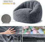 Bean Bag Chair, Shell-Shaped Bean Bag Couch for Adults, Giant Bean Sofa with High-Rebound Memory Foam, Chair with Faux Fur Removable Cover, Big Sofa for Reading, Gaming, Dark Gery