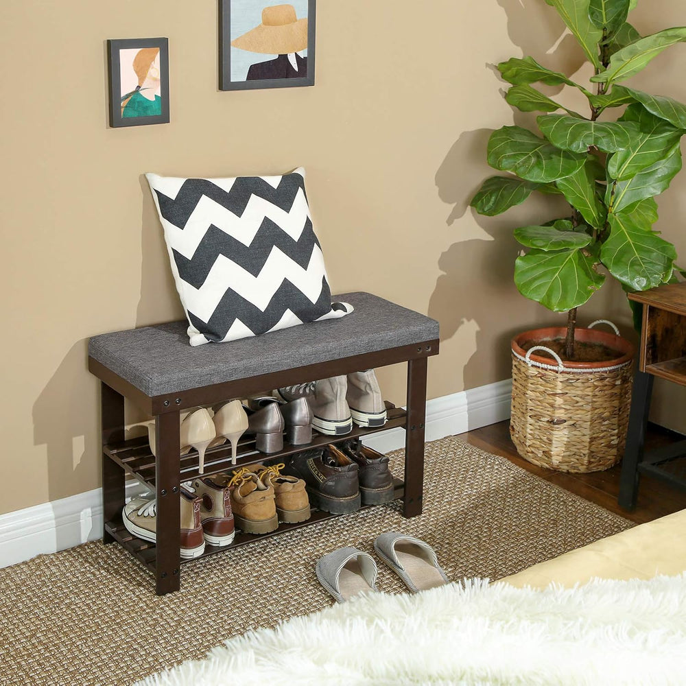 SONGMICS Bamboo Shoe Bench, 3-Tier Shoe Rack Organizer for Entryway, Living R...