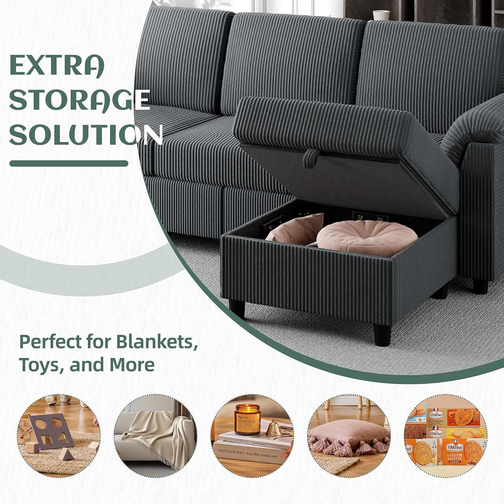 Vongrasig 79" Convertible Sectional Couches Sofa with Storage Ottoman, 3...