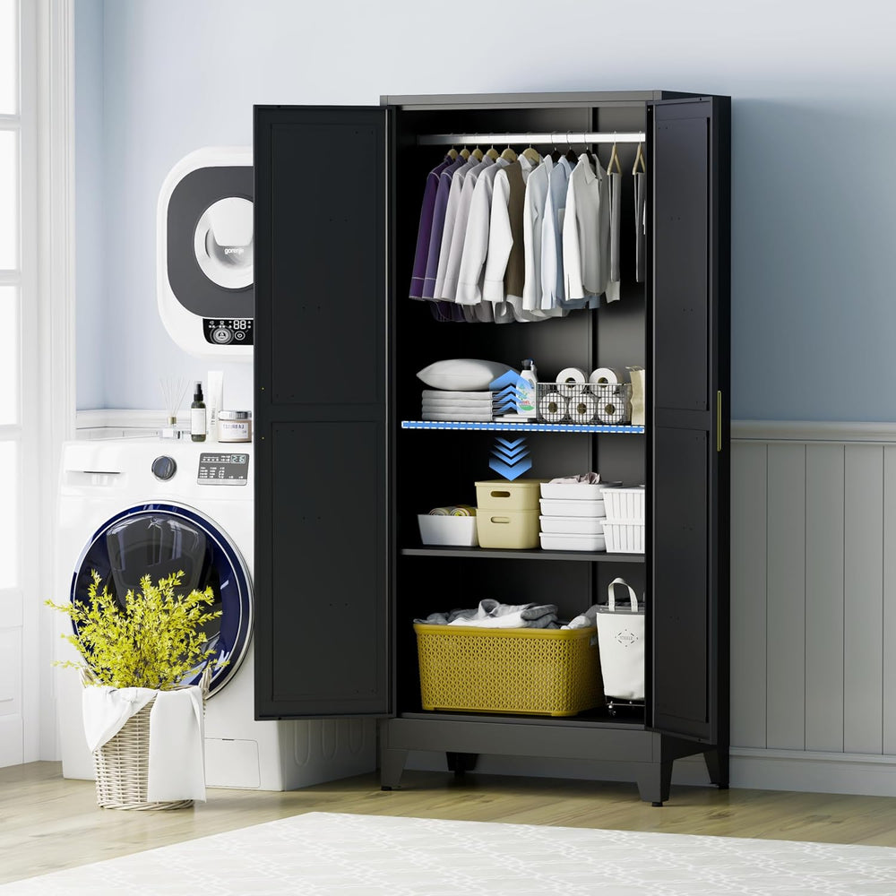 71" Armoire Wardrobe Closet, Metal Wardrobe Closet with Hanging Rod | Wa...
