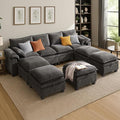 130" U Shaped Modular Sectional Sofa, Couch with Ottoman Storage, Chenille Cloud Couch with Plush Deep Seating for Living Room, Bedroom (Grey, 9 Seat)