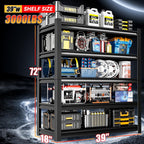 39" W Garage Shelving,5-Tier Heavy Duty Shelving Unit,3000LBS Adjustable Metal Storage Shelves,Storage Rack Units for Industrie,Shed,Warehouse,Basement,Black,39" W x 18" D x 72" H