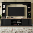 Ball & Cast 91" Arched Entertainment Center Wall Unit with Bookshelf, Farmhouse Large TV Stand with Wood Grain for TVs Up to 70", Media TV Console with Adjustable Shelves for Living Room,Black