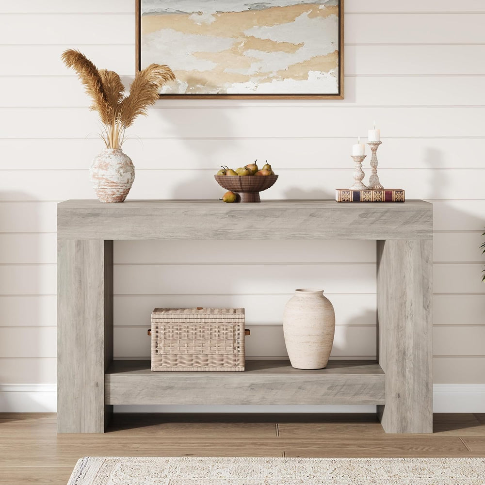 Garvee 47" Farmhouse 2-Tier Console Table for Entryway, Grey | Sofa Tabl...