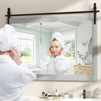 Hasipu Farmhouse Bathroom Mirror, 48"x32" Rustic Wood Framed Wall Mounted Mirror, Gray Vintage Vanity Mirror Barn Door Style Decrative Mirrors