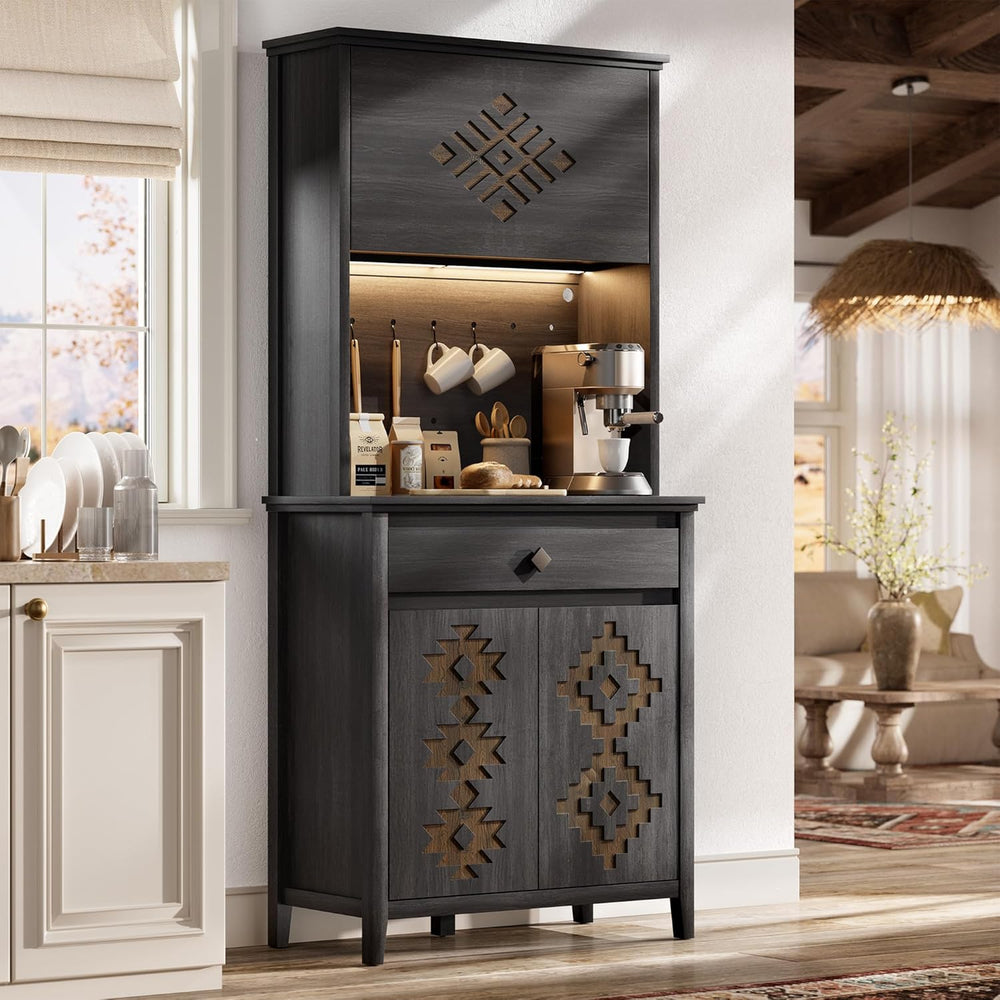 72" Tall Kitchen Pantry with Hydraulic Flip Up Door, Storage Cabinet wit...