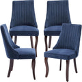 Modern Dining Chairs Set of 4, Mid Century Kitchen & Dining Room Chairs, Linen Upholstered Kitchen Chairs with Wood Legs, Sillas de Comedor, Easy Assembly, Blue, 4 Pieces