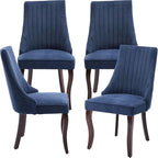 Modern Dining Chairs Set of 4, Mid Century Kitchen & Dining Room Chairs, Linen Upholstered Kitchen Chairs with Wood Legs, Sillas de Comedor, Easy Assembly, Blue, 4 Pieces