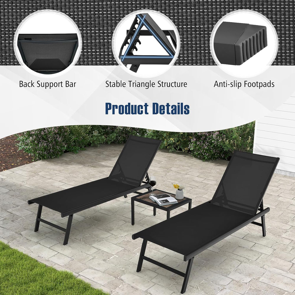 Tangkula 3 Piece Patio Chaise Lounge Set, Aluminum Patio Recliner with Coffee...
