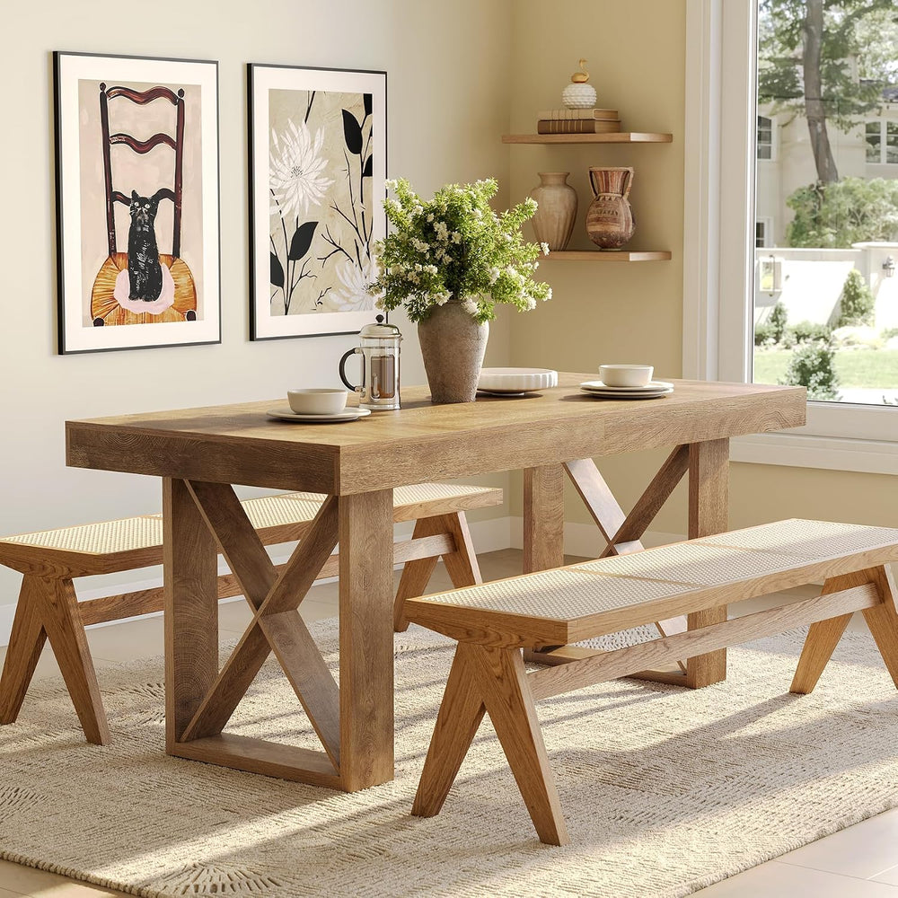LITTLE TREE 63-Inch Dining Table for 4 People, Farmhouse Thick Appearance Des...