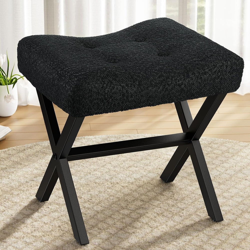Memobarco 18-Inch Large Vanity Stool Chair, Black Makeup Stool | Teddy Flanne...