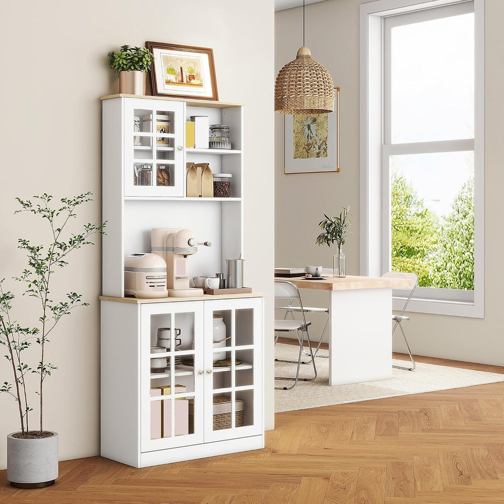 Modern Kitchen Pantry Cabinet, Freestanding Storage Cabinet with Hutch, for D...