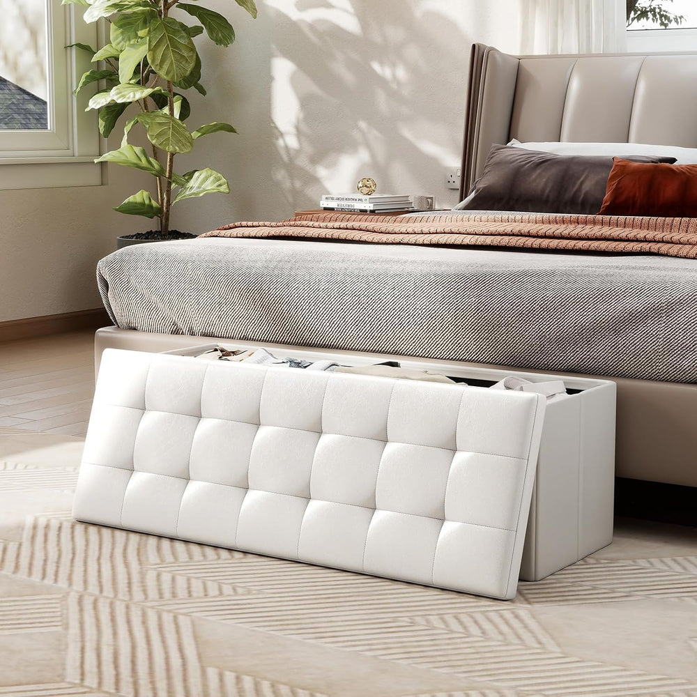 43 Inches Folding Storage Ottoman Bench, Foldable Foot Rest Stool End of Bed ...
