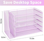 OPNICE 5-Tier Paper Organizer with Magazine Holder, Desk Organizers and Accessories, Office Desk Accessories & Workspace Organizers, Desktop File Organizer for Office Supplies Storage, Purple