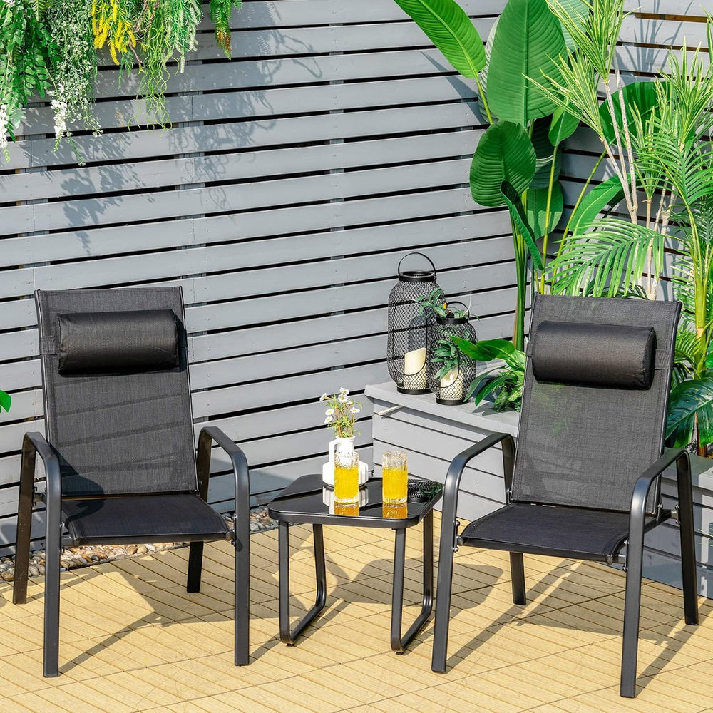 Tangkula 3-Piece Outdoor Bistro Set, Patio Stackable Chairs with Adjustable &...