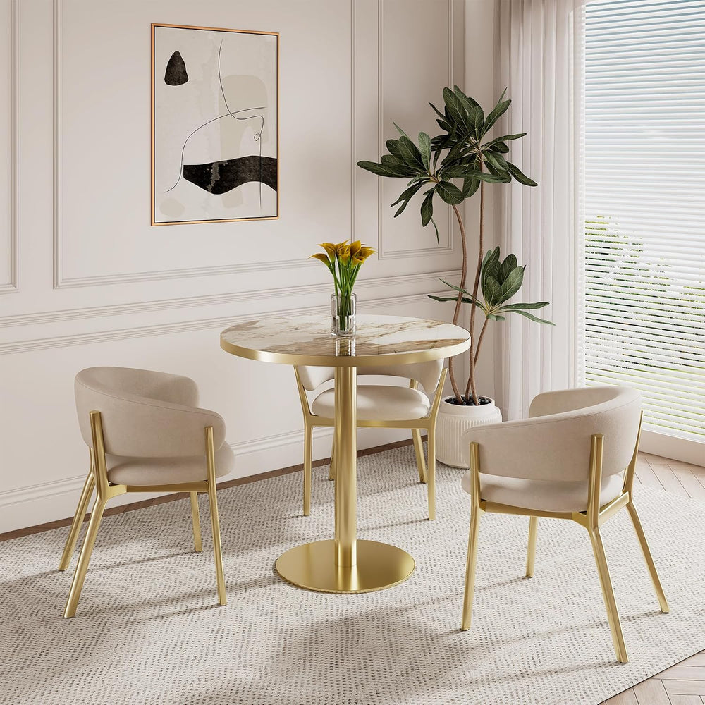 Modern Round Dining Table 31.5 inch Bistro Tulip Table with Faux Marble Top, ...