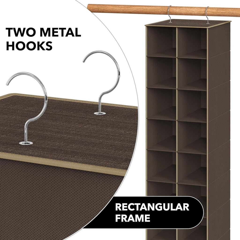 Simple Houseware 20 Section Shelves Hanging Shoes Organizer, Brown | Dual Metal Hooks, 10 Tier, Holds Up to 20 lbs, for Narrow Space