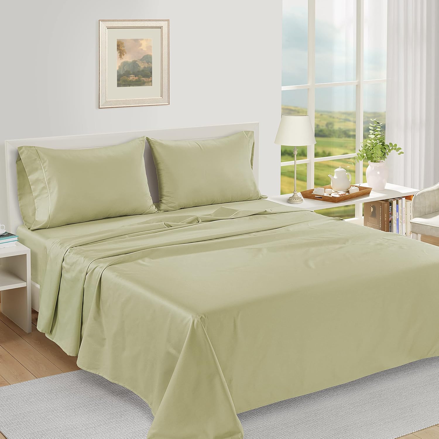 Pillow Case Covers King, Set of 2, 100% Egyptian Cotton Sateen, Soft Cool & Smooth 1000 Thread Count Pillow Cases - Seafoam