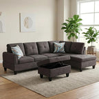3-Piece L-Shaped Modular Leather Sofa – Convertible Sectional Couch with Movable Chaise & Storage Ottoman, Multi-Scene Use for Living Room, Apartment & Office, Dark Brown