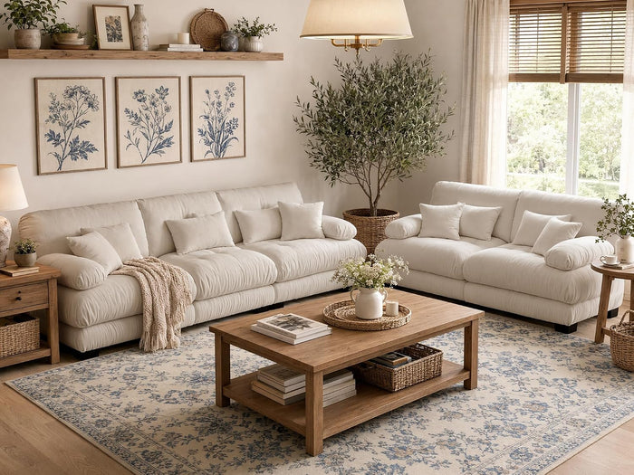 2 Piece Cloud Couches Set,Loveseat & 3-Seater Sofa,Light Coffee