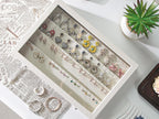 Coward Earring Organizer Tray Box, Beige Velvet Earring Jewelry Display Storage Tray Case with Transparent Glass Lid for Home Drawer or Shop Selling