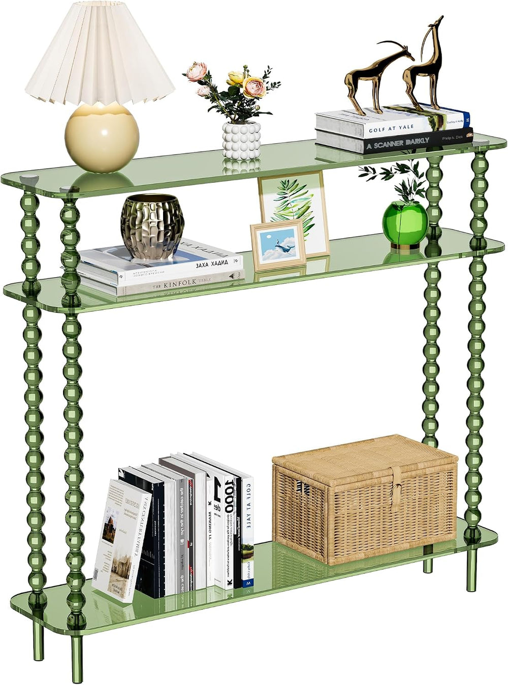Acrylic Console Table Narrow, 3 Tier Long Entryway Table with Storage, Mid-Ce...