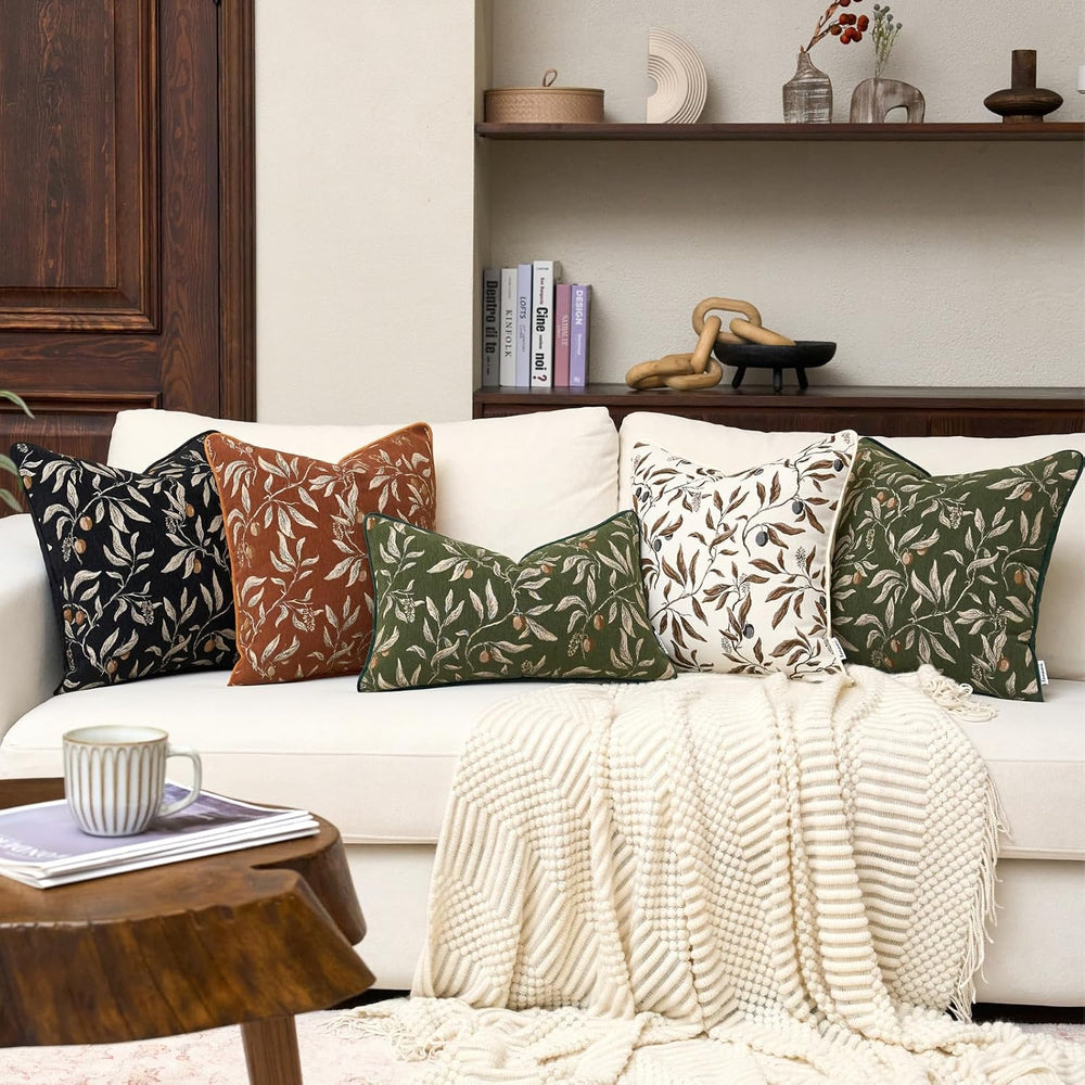 FANAMI Green Floral Throw Pillow Covers 20x20 Inch Set of 2 Vintage Farmhouse...