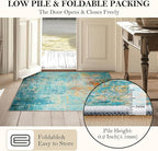 Washable Area Rugs 6ft Non-Slip Modern Abstract Soft for Living Room Entryway Bedroom Nursery, Print Pattern, Teal Blue Green Orange Rust Red Colorful